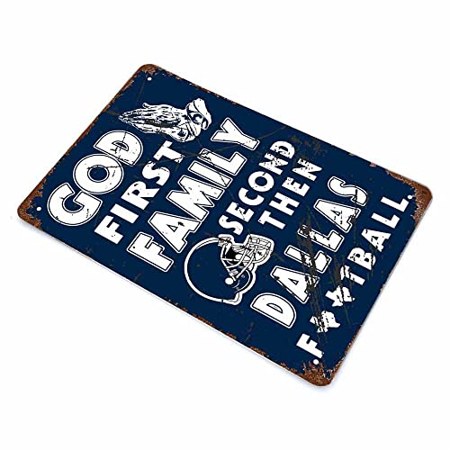 Vintage Sports Poster Metal Football Tin Sign 8x12in(20x30cm)-American Football God First Family Second Then Football-Retro Poster for Football Fans Gift,bar, Cafe, Restaurant Wall Decor art-DC03