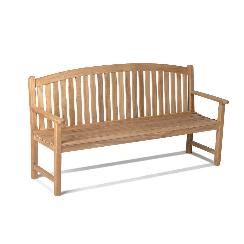 Titan Great Outdoors Grade A Teak 71in Bow-Back Bench, Indoor Outdoor Solid Wood Patio Furniture