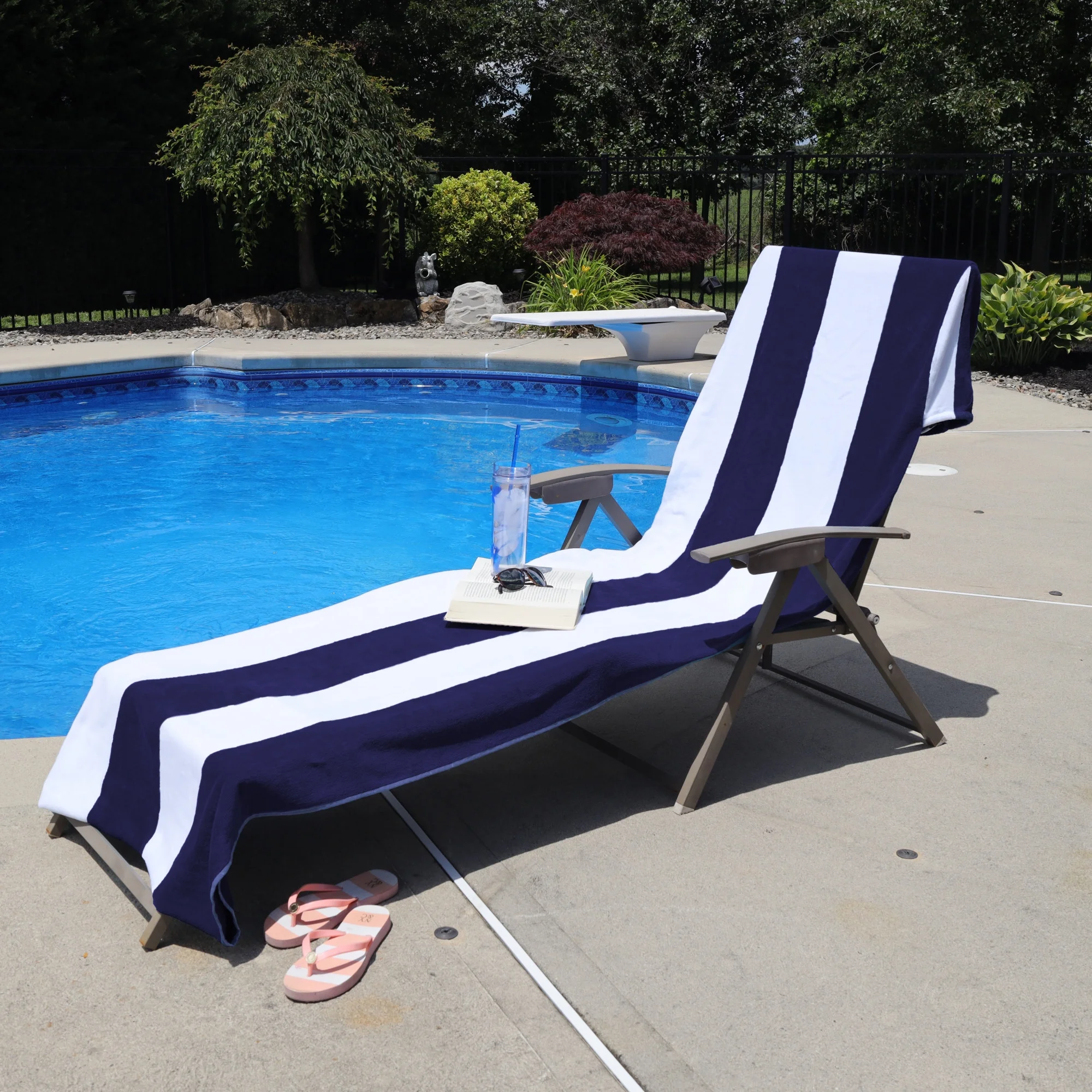 Cotton Blue Cabana Stripe Standard Size Chaise Lounge Chair Cover by Superior