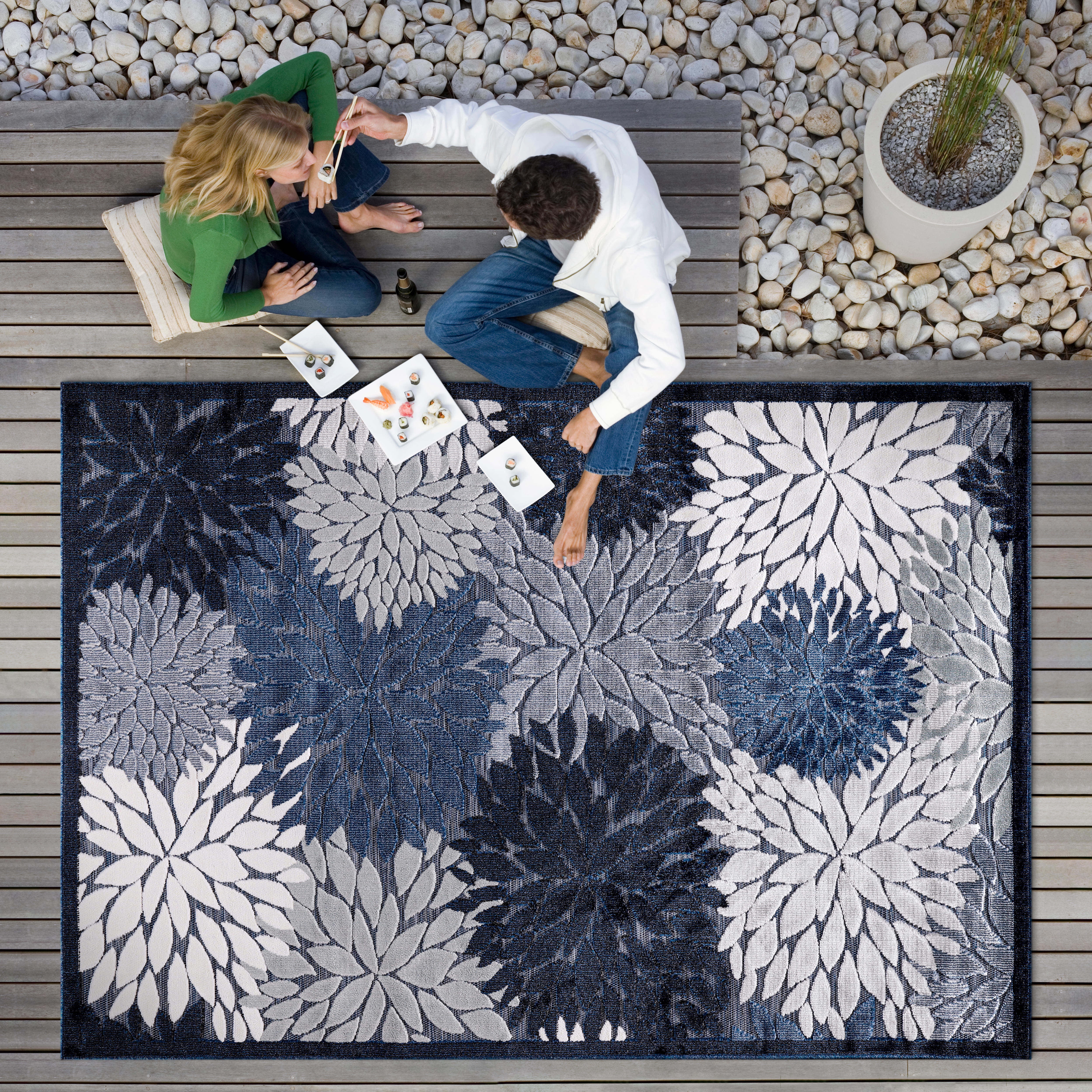 CAMILSON Spring Exotic Tropical Easy-Cleaning Non-Shedding Washable Outdoor Indoor Area Rug Navy Blue 8x10