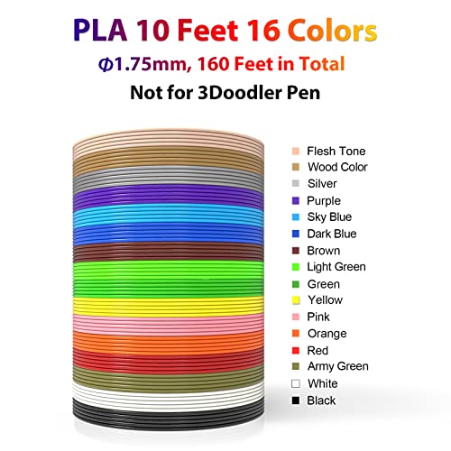 16-Color 320ft PLA 3D Pen Filament Refills - 1.75mm, Kids Safe, 250 Stencils eBook - For SCRIB3D P1 and MYNT3D Pens