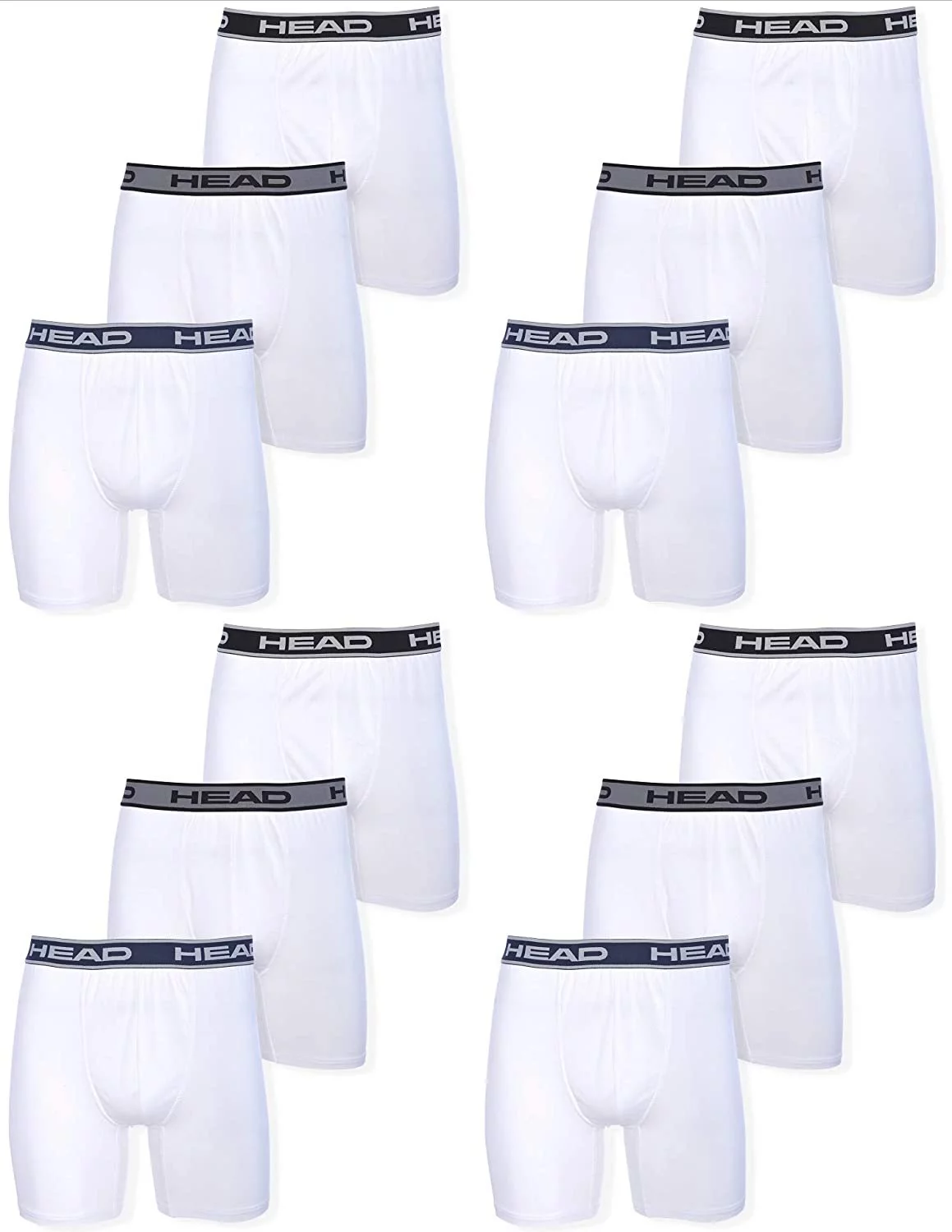 HEAD Mens Boxer Briefs -Performance White 12-Pack Tagless S-5XL