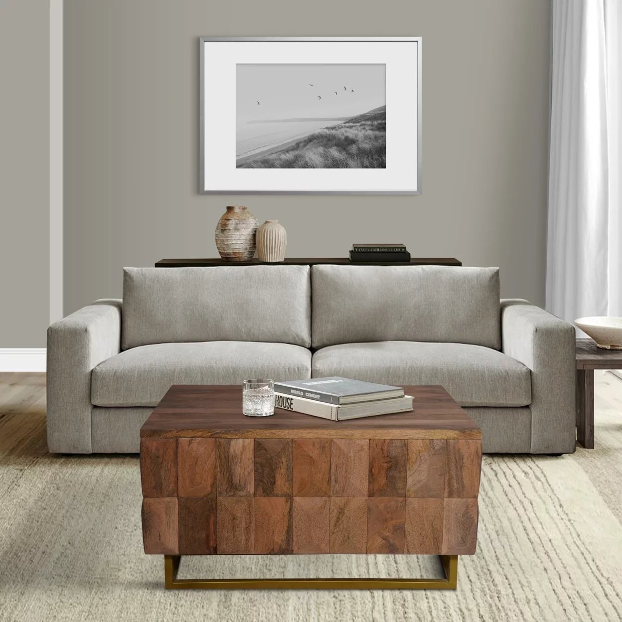 33 Inch Lift Top Storage Trunk Coffee Table Square Mango Wood Natural Brown- Saltoro Sherpi