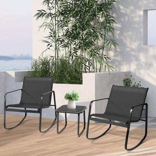 3 Pieces Patio Furniture Set Outdoor Wicker Conversation Set Modern Black Rattan Balcony Chair Sets with Coffee Table for Yard and Bistro(Grey)