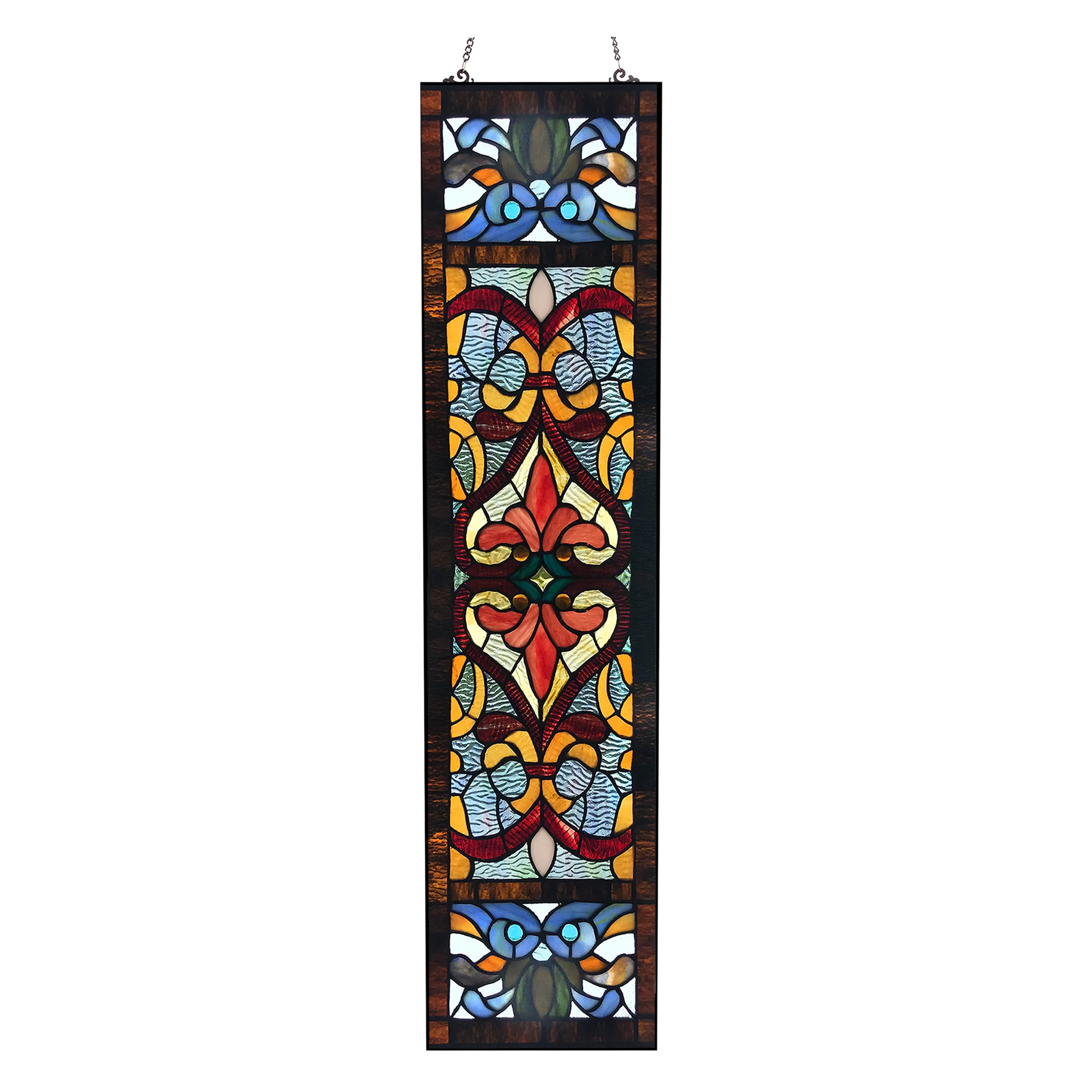River of Goods 36 in. Stained Glass Victorian Fleur De Lis Window Panel