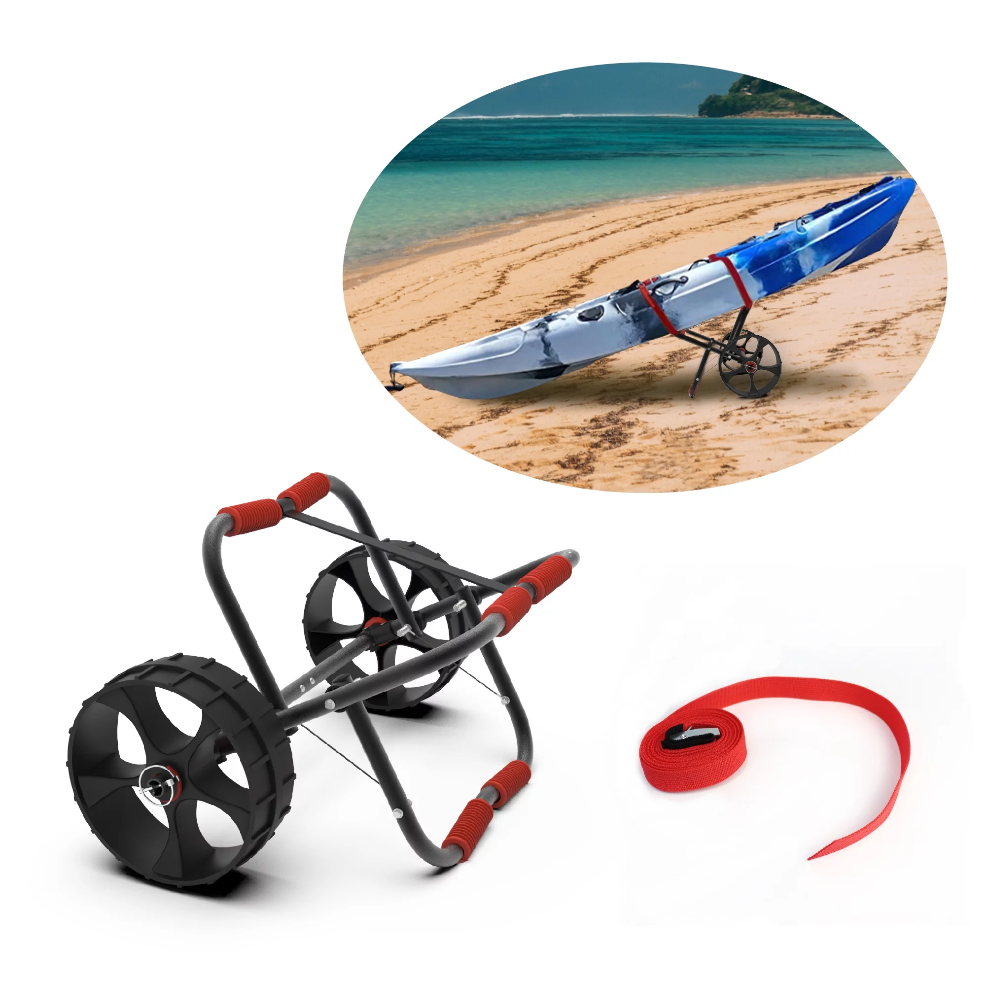 FDB 200LBS Universal Folding Bend Kayak Canoe Boat Carrier Dolly Trailer Tote Trolley Transport Cart Wheel for Carrying Kayaks, Canoes, Paddleboards, Float Mats, Boats Red