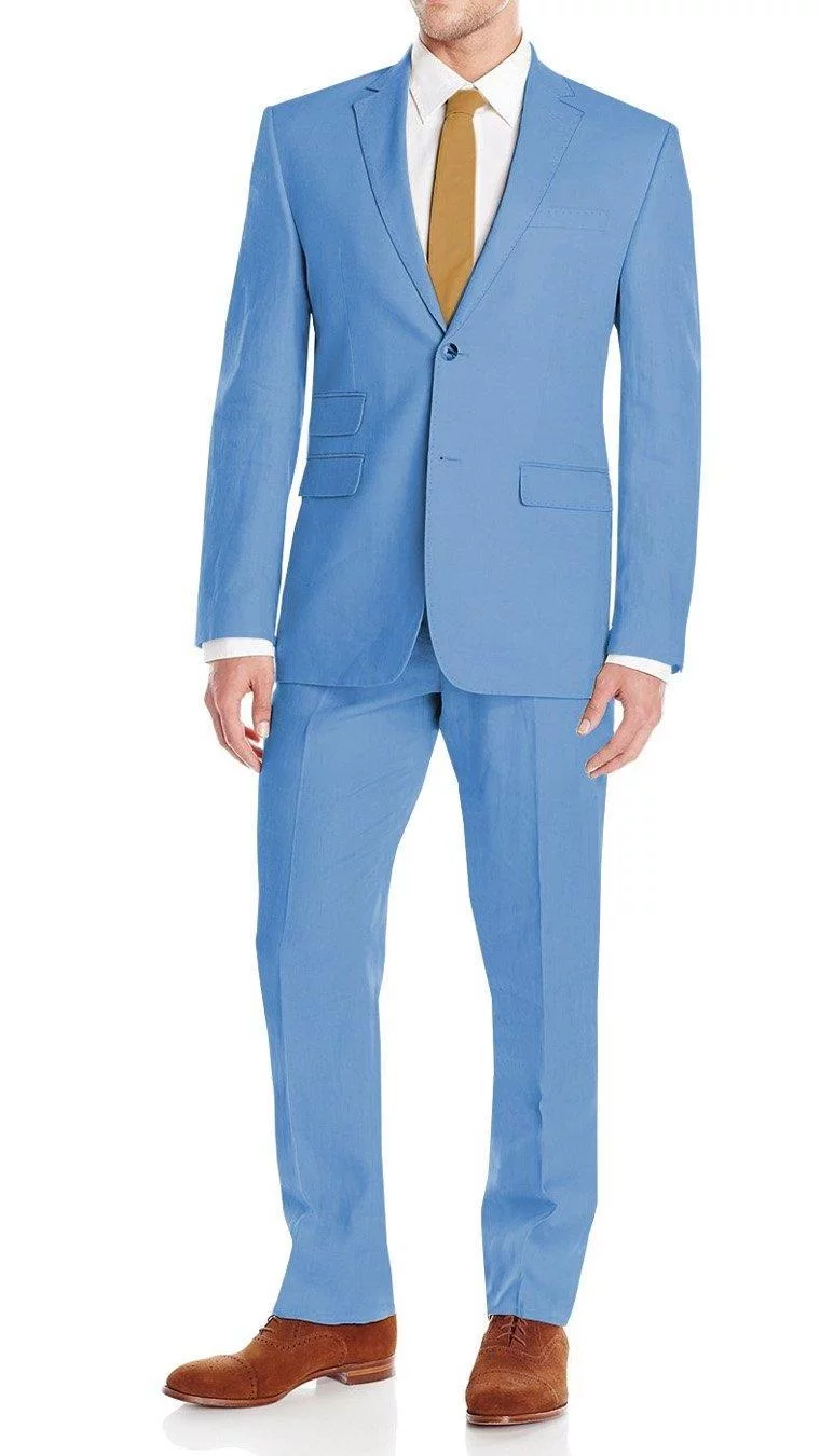 Mens Ticket Pocket 2-piece Italian Blue Cotton Modern Fit