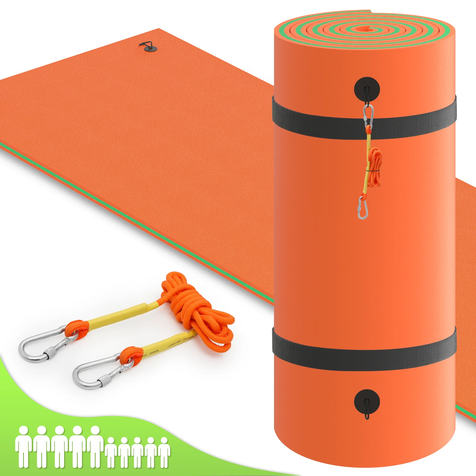 Magshion 18' x 6' Water Floating Mat, 3-Layer Tear-Resistant XPE Foam Water Floating Pad Lily Pad for Pool Lake River Ocean Outdoor Water Activities, Orange