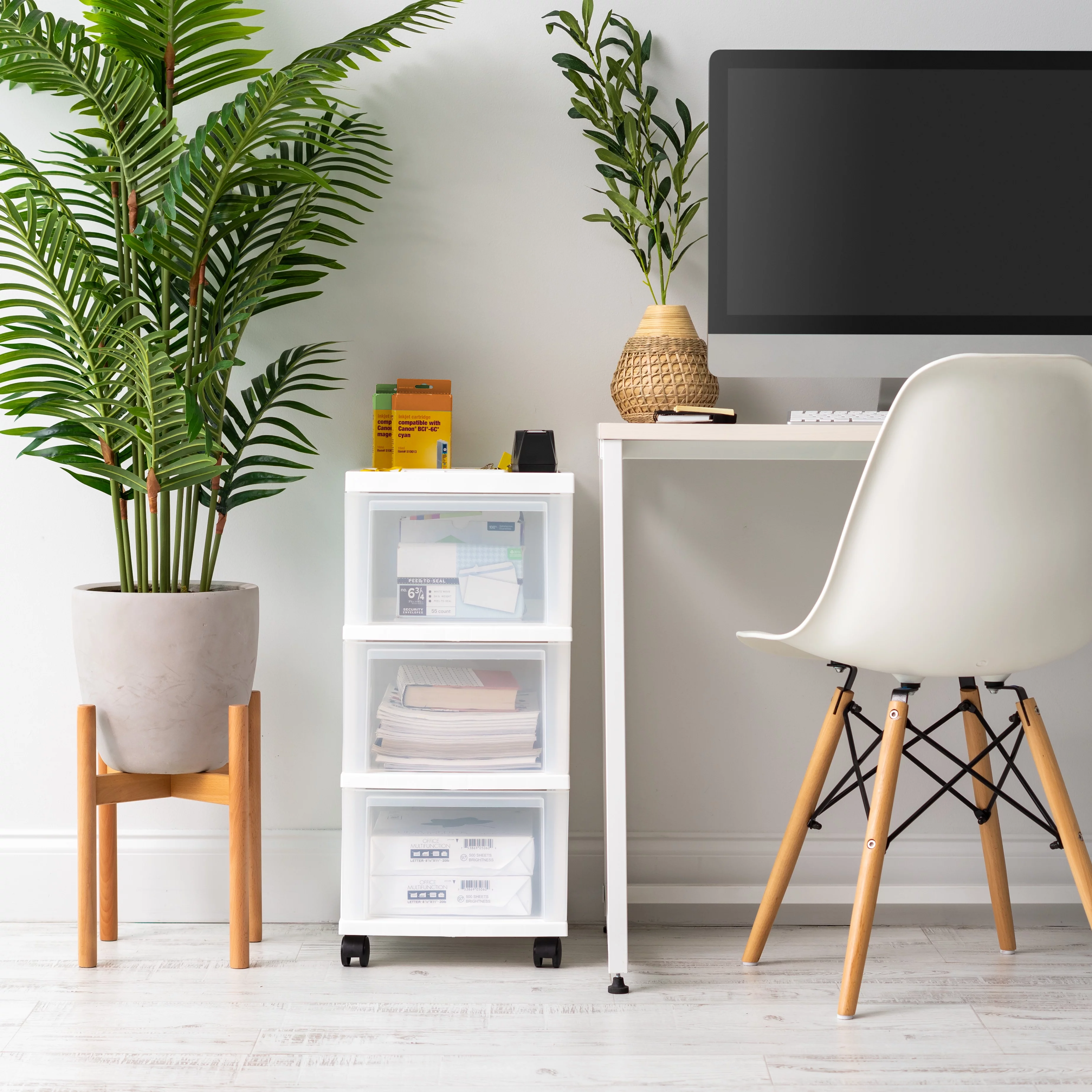 IRIS USA 3-Drawer Narrow Plastic Storage Drawer with Organizer Top, White