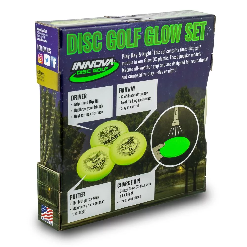 Innova 3-Disc Glow DX Beginner Disc Golf Set [Colors may vary]