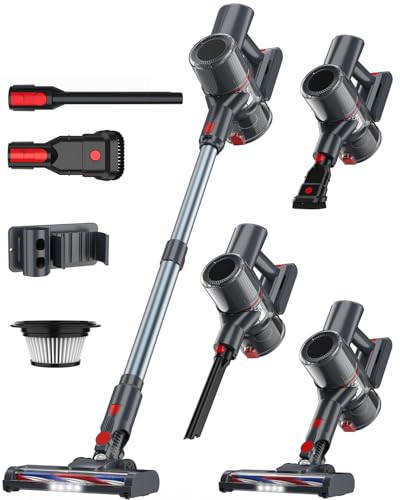 Cordless Vacuum Cleaner, 300W 45KPA Suction Power, 60 Min Runtime, Self-Standing Stick Vacuum with Wall Mount Charging, 3 Modes for Pet Hair, Carpet & Floor