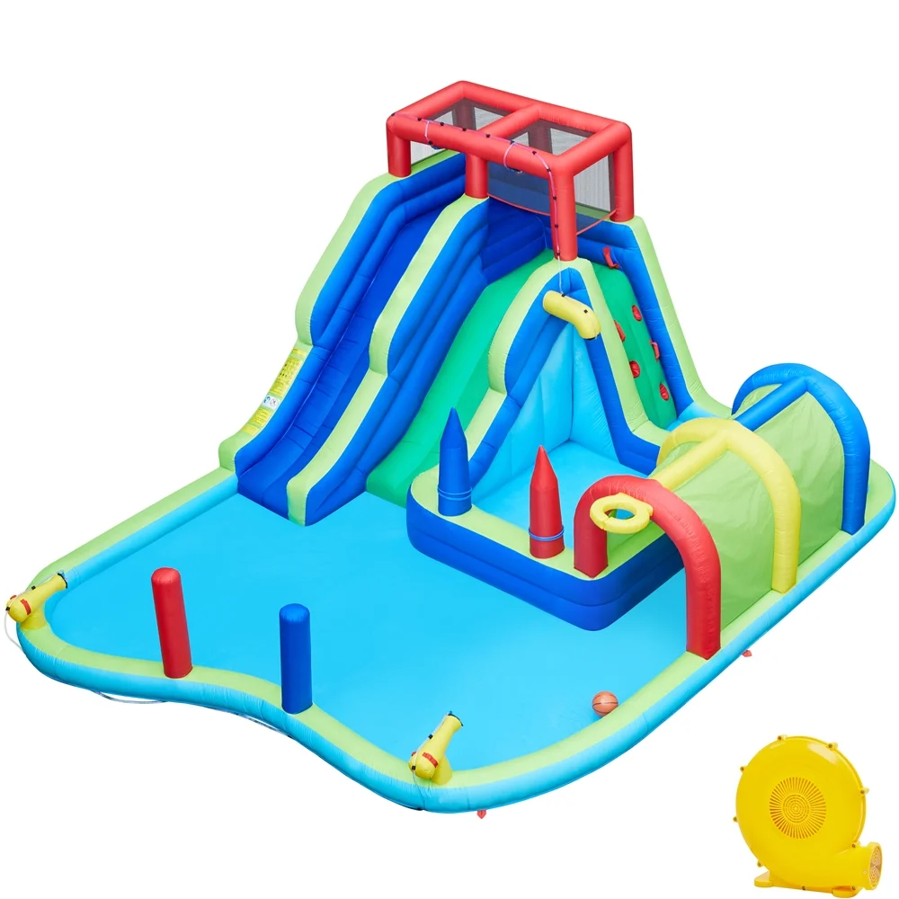 Yaheetech Double Lane Inflatable Water Slide for Kids, Blue